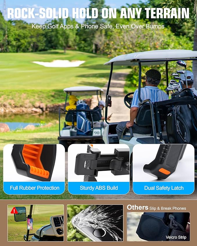 XEEP 2025 Magnetic Golf Cart Phone Holder 8pcs N52 Magnets, 360° Rotation, One-Touch Lock, Golf Phone Holder for Ezgo Club Car Yamaha, Golf Cart Cell Phone Holder for All 4.5-7" Smartphones