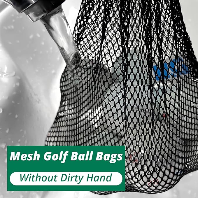 Mesh Bags with Drawstring - 2 Pack Nylon Golf Ball Storage Mesh Bags Sports Equipment Organizer Sack for Collecting Half Balls, Tennis, Toys, Beach, Travel