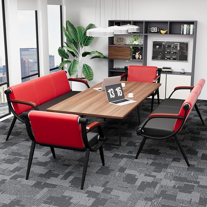 wonline Waiting Room Bench, Office Furniture Reception Chairs with Arms, Leather Chairs is Suitable for Clinic,Airport,Hospital,Barber,Salon,Bank-(Red&Black,4pcs)