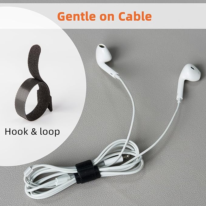 130PCS Reusable Cable Ties with Hook and Loop, Multi-purpose Adjustable 8 Inch Cable Management Wire Ties Cable Straps for Organizing Home, Office and Data Centers, Black