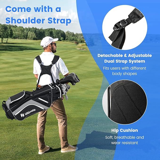 Tangkula Golf Stand Bag with 14 Way Top Dividers, Lightweight 6 Pockets Golf Club Bag with Cooler Bag, Adjustable Dual Strap & Rain Hood, Golf Carry Bag for Men & Women