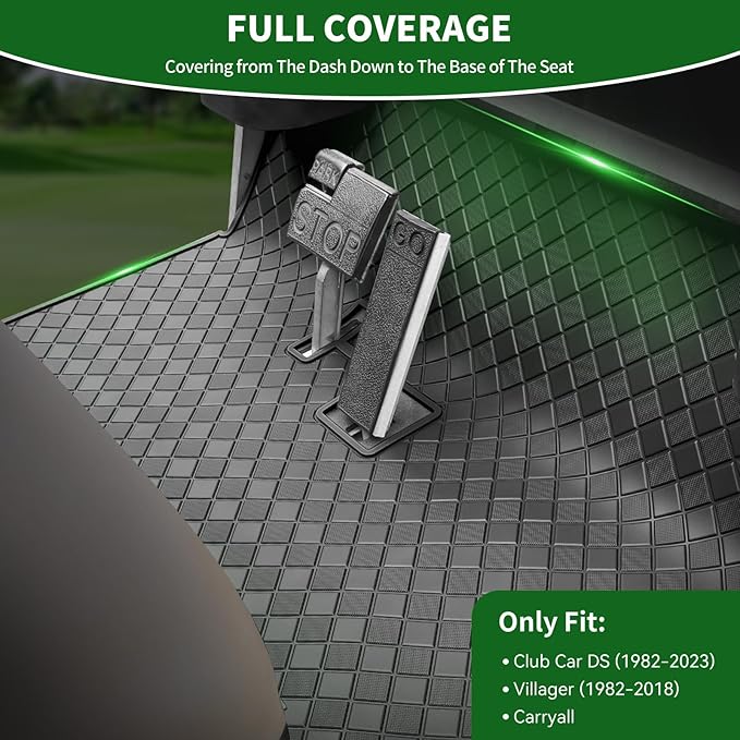 Golf Cart Floor Liner Mat 8mm Thick Rubber Full Coverage Fit for Club Car DS 1982-2013 / Villager 1982-2018 Carts Heavy-Duty Non-Slip Front Feet Mats Replacement Easy to Clean - Black Trim