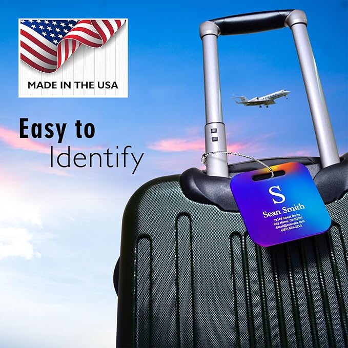 Luggage Tags for Suitcase - Personalized Engraved Stainless Steel Rainbows Tag for Cruise Travel - Custom Name Tags Suitable for Bags and Backpacks