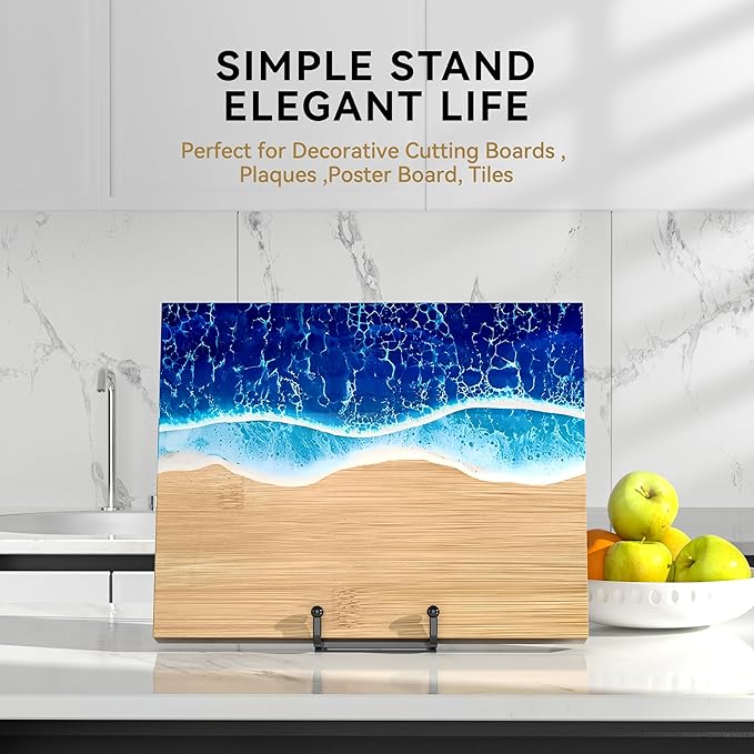 4 Pack 10 Inch Large Plate Stands for Display - Metal Square Wire Plate Holder Display Stand + Picture Stand for Book, Platter, Plaque, Photo Easel