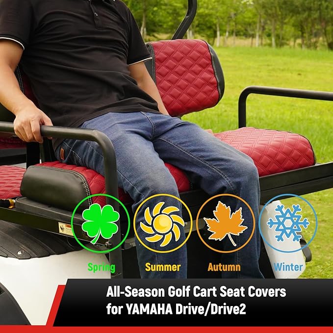 Golf Cart Seat Covers Front and Rear Waterproof and Sun Resistant Marine Grade Vinyl Leather Seat Cover Accessories for Yamaha Drive 2007-2016/Drive 2 2017+, Green(4PCS)