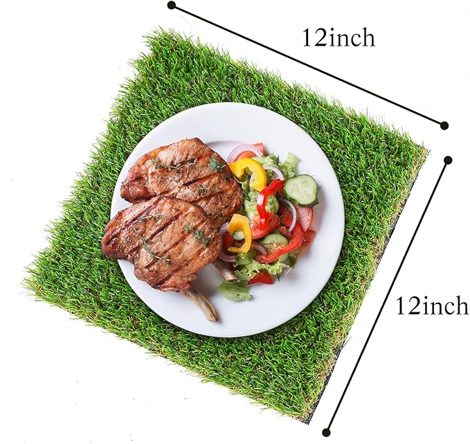 GLOBREEN Artificial Grass Squares Table Placemats for Christmas Golf Party Decorations - Green Fake Grass Turf Table Mats Centerpiece for Woodland Picnic Decor Party, Dining, Wedding