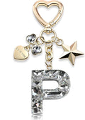 Cute Bling Keychain initial Letter Butterfly Star Pink Purple Gift for Women Girls Bag Cup Charms Accessories