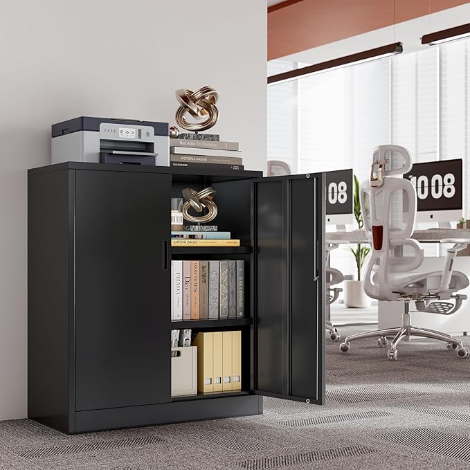 CJF Metal Storage Cabinet, 36.2" H Locking Storage Cabinet with Shelves and Doors, Metal Cabinets for Home Office, Garage, Utility Room and Basement (Black)