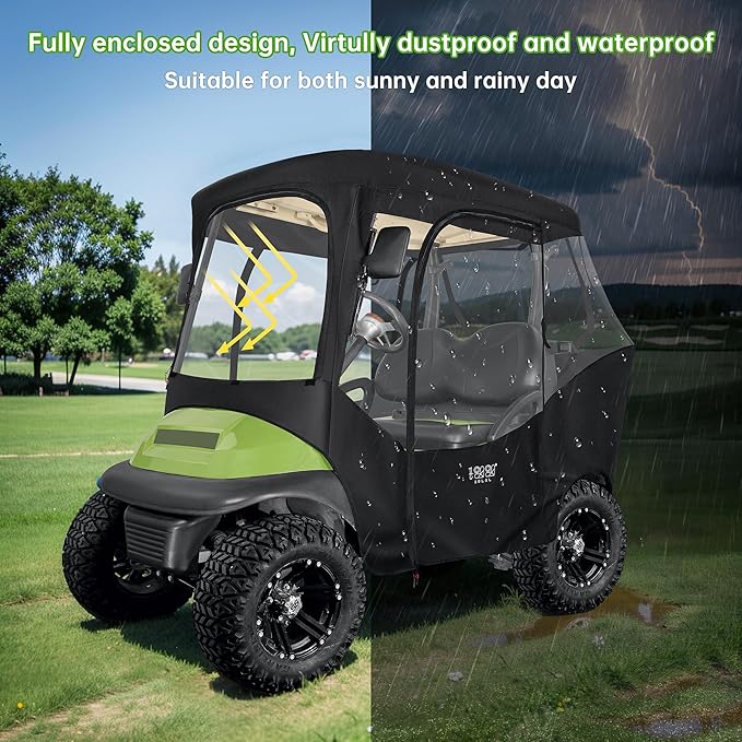 10L0L 600D Golf Cart 2 Passenger Driving Enclosure for Club Car DS & Precedent, 4-Sided Clear Window Rain Snow Golf Cart Cover All Weather Waterproof Windproof