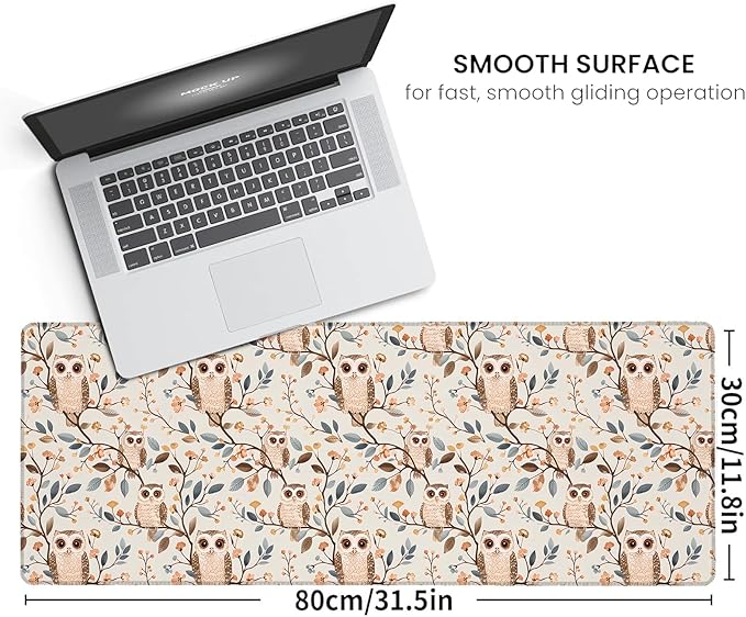 Cute Owl Large Gaming Mouse Pad,Adorable Cartoon Bird Desk Mat,31.5x11.8x0.12in Extended Non-Slip Rubber Animal Mousepad,Computer Deskmat Gifts,Laptop Mice Pads Decor for Home Office