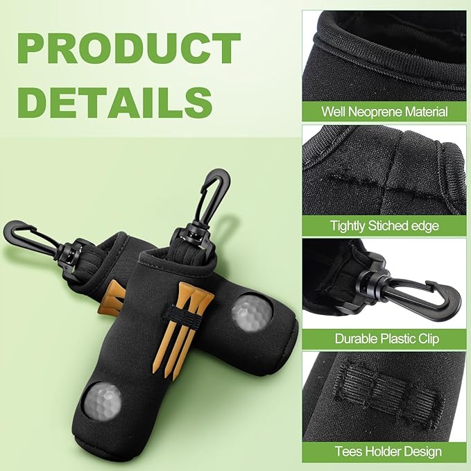 Golf Ball Holder Golf Tee Holder Golf Ball Carry Bag Pouch with Light Weight Hook Keychain Belt Clip Portable Golf Accessories for Men Women 2 Pack
