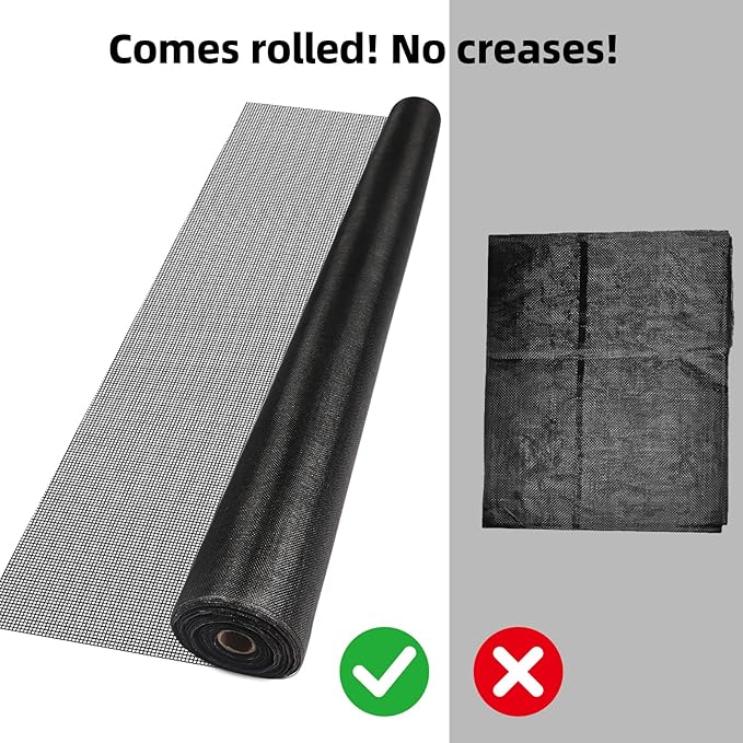 Fiberglass Window Screen Mesh Roll - 56"x100', Easy-to-Cut Screen Door Mesh for Windows, Pool, Porch Durable Mesh Replacement Option