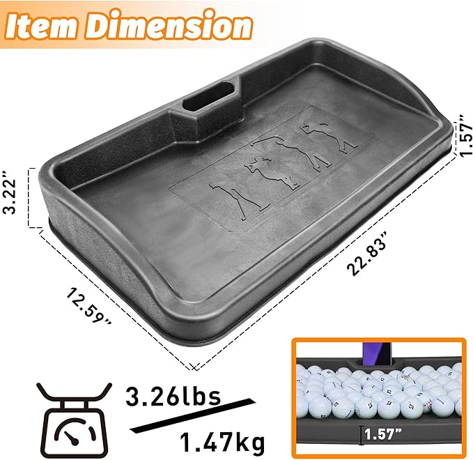 Heavy Duty Golf Ball Tray - with Cell Phone Holder Record Golf Swing - 100 Ball Capacity - High Impact Rubber Golf Tray Compatible with All Hitting Mats