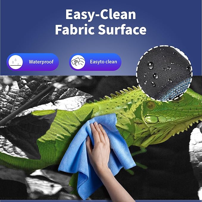 Wknoon. Extra Large Gaming & Office Mouse Pad (31.5" x 11.8") with Durable Stitched Edges – Nature Animal Green Iguana in a Bush, Anti-Slip Rubber Base & Smooth Cloth Surface Extended XXL Desk Mat
