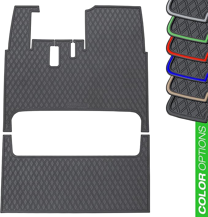 Xtreme Mats ICON Compatible Full Coverage Golf Cart Floor Mats Set (1st & 2nd Row Mats) Fits ICON 4F & 6 Seater Golf Carts - i40F, i40FL, i60, i60L - Blue Trim