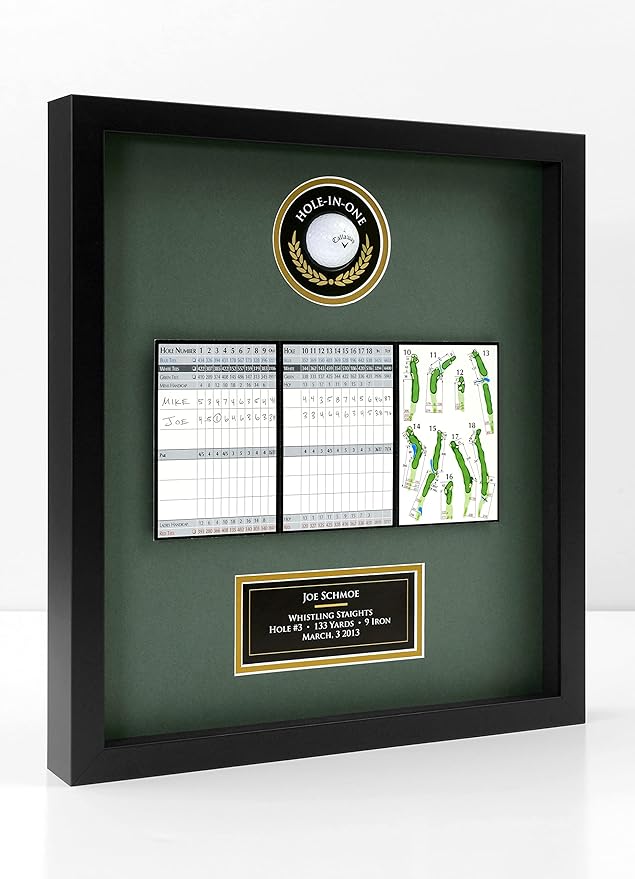 Hole-in-One Golf Display Case Frame, 3 or 4 Components for Ball, Scorecard, Photo & Printed Graphic Info Insert (Premium, 3 Components)