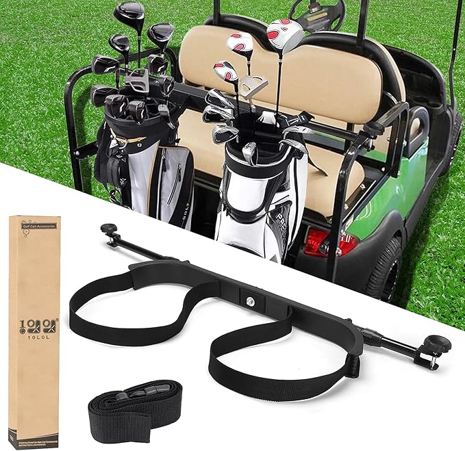 10L0L No Drilling Golf Cart Bag Holder, Universal Adjustable Rear Seat Bag Attachment for 2+2 Seater with 1” Square Metal Frame (Not for Plastic), Stainless Steel Bracket, Fits Yamaha,EZGO, Club Car