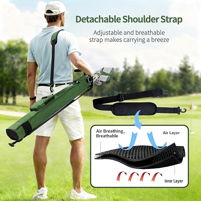 Lightweight Golf Stand Bag, Portable and Durable Golf Carry Bag with Padded Strap and Pocket, Sunday Bag for The Driving Range, 2-Way Divider Practice Bag for Men and Women