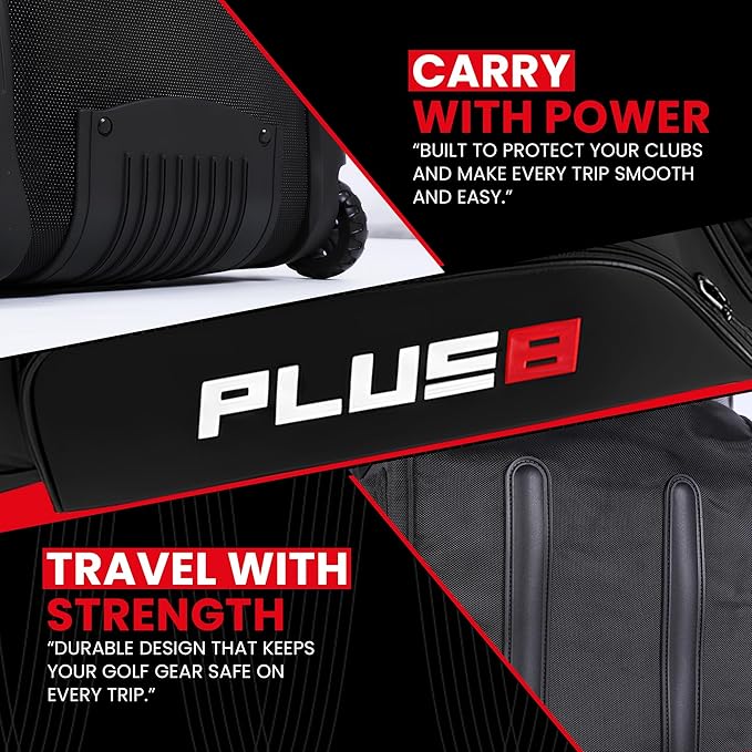 Plus 8 Hard Case Top Golf Travel Bag for Airlines -Waterproof 1680D fabric, Durable & Lightweight Golf Bag with Wheels & TSA Lock for Men & Women -Airplane Luggage Protector for Golf Clubs & Equipment