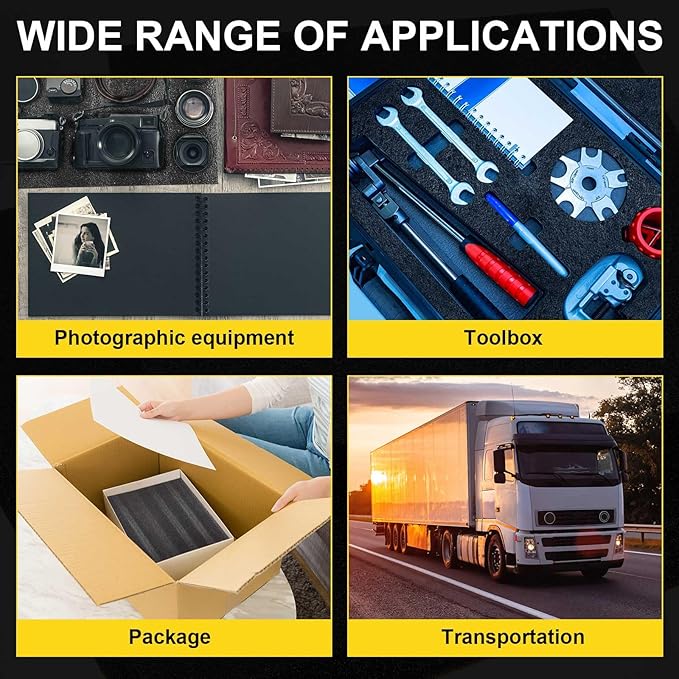Treela 2 Pcs Customizable Polyethylene Foam Sheets 16x12x0.5" Black Thick Cuttable Foam Padding Inserts for Cases, Polyethylene Block Sheets for Packing Toolbox Storage and Craft Pad