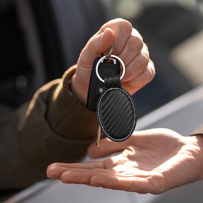 LaserGram Oval Keychain, Palm Trees, Personalized Engraving Included (Carbon Fiber Black with Silver)