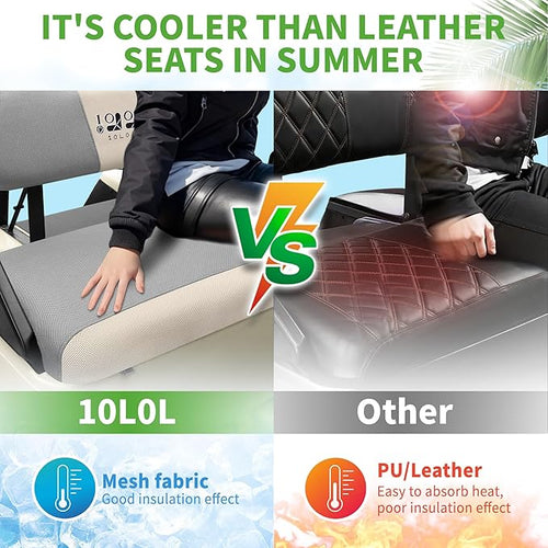 10L0L Golf Cart Seat Covers Kit - Universal Fit for EZGO TXT/RXV Front Seats | Breathable Mesh Fabric | Easy Installation | Gray & Beige (No Staples Required)