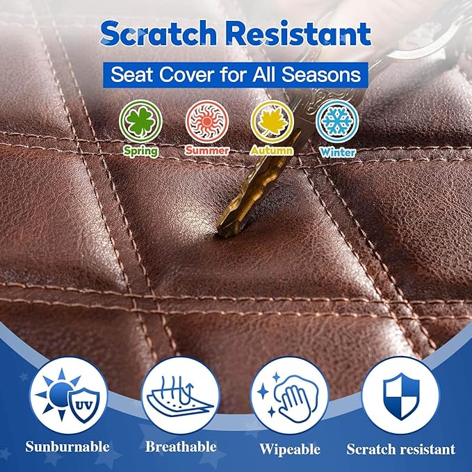 NOKINS 4PCS Golf Cart Diamond Seat Covers Kit, Front&Rear Seat Covers Fits EZGO TXT 1994-2013/EZGO RXV Standard Seat Cushion, EZGO Vinyl Seat Cover Accessories, No Staples(Brown Brown 8438)