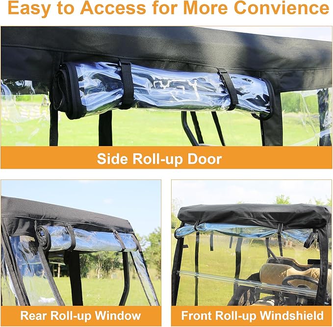 Golf Cart Enclosure Rain Cover 2&4Passenger, EZGO TXT RXV/Club Car Ds&Precedent and Yamaha, 600D Rain Cover Waterproof Windproof Snowproof and All-Weather Protection