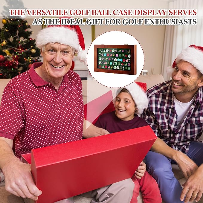 40 Golf Ball Marker Display Case Full Magnetic Backing 15.5" W x 9.5" H Wall Mount Wooden W/98% UV Acrylic Door Lockable Storage Display Box for Ball Marker Collection (Brown)