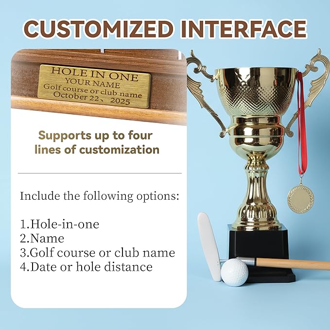 Golf Ball Display case - Custom Hole in one Golf Ball Box with Personalization Engraved Gold Plate - Dust Protection for Golf Ball Memorabilia