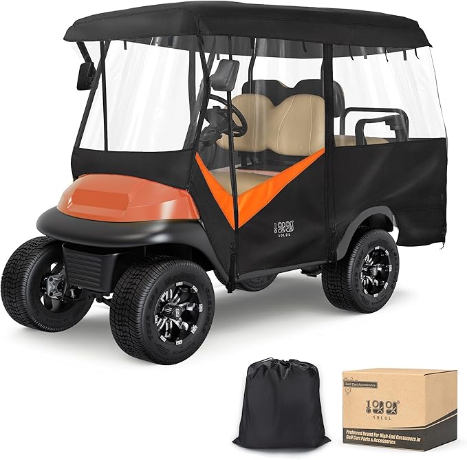 10L0L 4 Passenger Golf Cart Enclosure - 86" Roof Fit, Universal Golf Cart Cover for Yamaha Club Car EZGO,Waterproof 600D Rain Cover,Transparent Tail Light Panel,Foldable Door,4-Sided Clear Windows