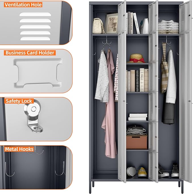 METAN Metal Locker for School Office Gym Bedroom, 10 Doors Steel Storage Locker Cabinet for Employees, Industrial Storage Locker, Assembly Required (Gray White)