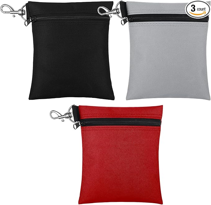 Shappy 3 Pcs Golf Tee Bag 6.7 x 5.5 Inch Golf Ball Bag Pouch Utility Tee Holder with Zipper Metal Lobster Claw Clip Valuables Gift Accessory Pouch for Men Women
