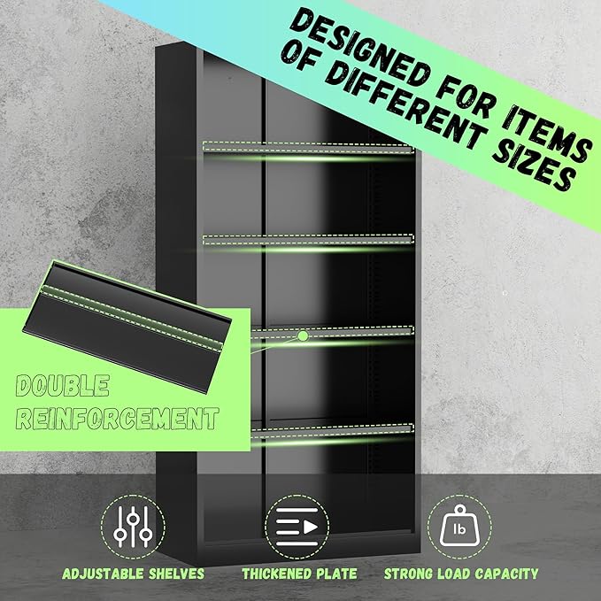 INTERGREAT Metal Storage Cabinet, 72" Locking Steel Cabinets with 2 Door and 4 Adjustable Shelves, Tall Metal Cabinet for Home Office, Garage, Warehouse,(Black+Grey)