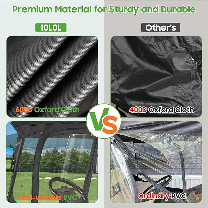 10L0L 4 Passenger Golf Cart Driving Enclosure for Club Car Precedent with Short Roof Up to 57", 4-Sided Clear Window 600D Rain Cover All Weather Windproof Waterproof - Black with Red