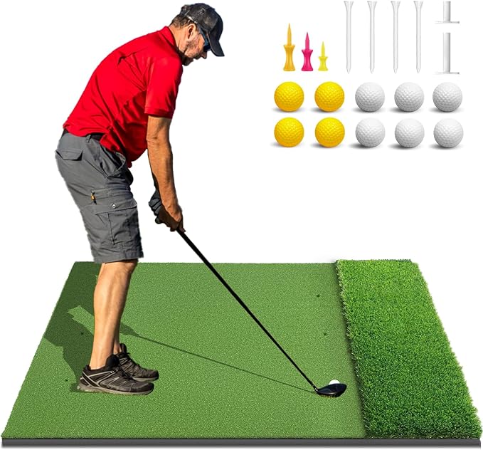 Dual-Turf Golf Mat 36mm: 5x4ft/5x5ft Extra Thick Golf Hitting Mats Practice Outdoor Indoor, High-Density Artificial Hitting Training Matt for Garage Simulator Chipping Driving Swing