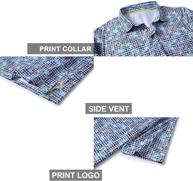 Golf Shirts for Men Dry Fit Short Sleeve Print Performance Moisture Wicking Polo Shirt
