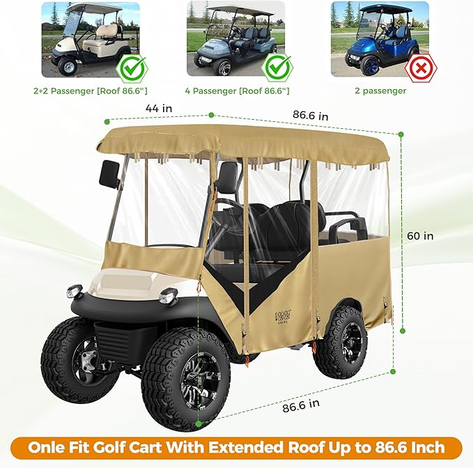 10L0L Universal Golf Cart Enclosure 86.6in 4 Passenger Fit for Yamaha Club Car EZGO TXT RXV, Waterproof Windproof Snowproof Portable Transparent 4 Sided Driving Cover