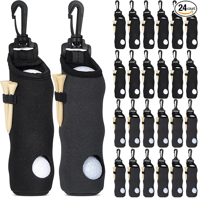 24 Pcs Golf Ball Holder Pouch with Tee Holder Keychain Belt Clip Hook Golf Carry Bag for Women Ladies Man Gifts
