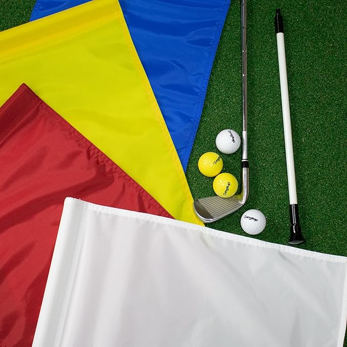 KINGTOP Golf Flag 20x14 Inch - Plain Yellow, 420D Nylon, Tube Inserted - Standard Putting Green Flags for Driving Range, Backyard Practice, Golf Courses, Country Club, 3-Pack