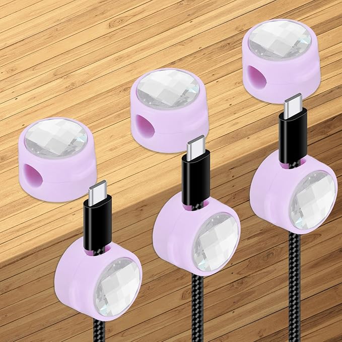 PATIKIL Cable Organizer Holder, 6 Pcs Magnetic Spring Desk Cable Management Clips Adhesive Cord Holder Keepers for Office Desktop Wall Car, Purple