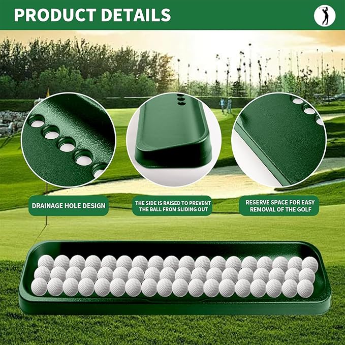 Golf Ball Tray, Dark Green | 100-Ball Capacity | Heavy-Duty High-Impact Plastic Dispenser | Universal Fit for All Golf Hitting Mats, Practice & Simulators