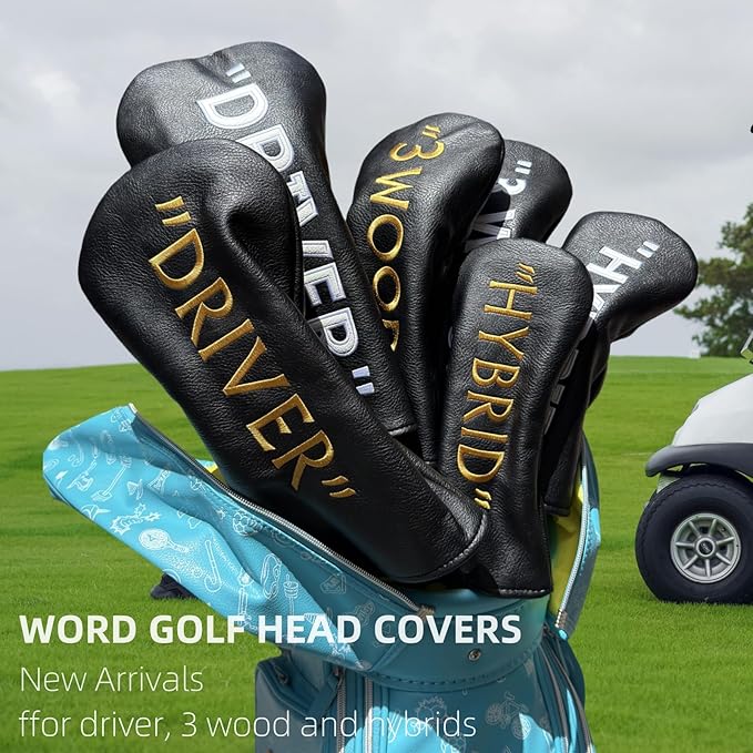 Golf Club Headcover 3 Wood Headcover Black n White Premium PU Leather Driver #3 Fairway Wood Hybrid Wood Head Cover Fits for All Brand