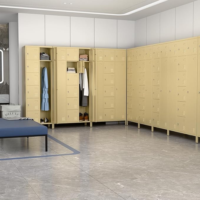 METAN Metal Locker for School Office Gym Bedroom, 8 Doors Steel Storage Locker Cabinet for Employees, Industrial Storage Locker, Assembly Required (Camel)