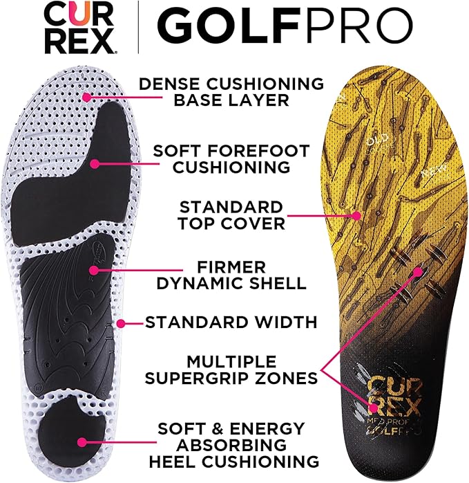 CURREX GolfPro Insoles for Golf Shoes – Arch Support Inserts to Improve Balance, Stability, Comfort & Performance, Help with Foot & Heel Pain Relief – for Men & Women – Medium Arch, Small