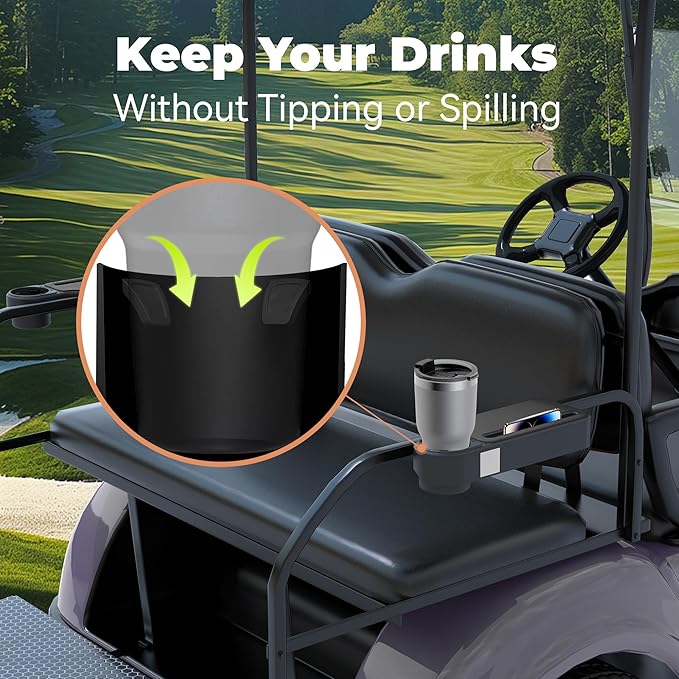 Upgraded Golf Cart Armrest with Cup Holder – Wide Comfort Pad, Universal Fit for EZGO, Club Car, Yamaha – Waterproof, Tool-Free Install, Fits 1" & 1.25" Square Tubes