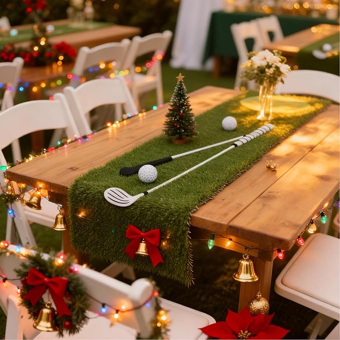 GLOBREEN Artificial Grass Table Runners 48 Inches - Green Faux Grass Turf Table Runner for Golf Football Party Decorations Wedding Birthday Dining Baby Shower