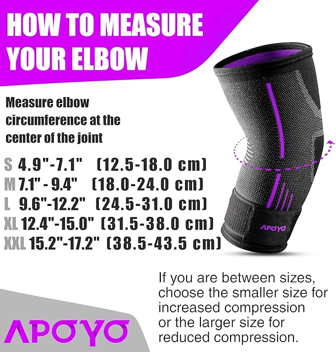 APOYO Elbow Brace for Tendonitis and Tennis Elbow, Elbow Compression Sleeve, Elbow Brace for Women and Men w/ Adjustable Strap for Tennis Elbow Relief, Weightlifting, Arthritis, Workouts, Reduce Joint Pain During Fitness Activity (Purple, Large)