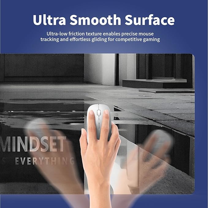 Extended XXL Gaming Mouse Pad with Stitched Edges for Home & Office - Mindset is Everything Inspirational Quote & Cute Cat Funny Tiger Reflection, Smooth Fabric Surface Anti-Slip Base Large Desk Mat