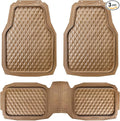 CAR PASS Heavy Duty Rubber Car Mats, Deep Dish All-Weather Floor Mat for Car Full Set Durable Anti-Slip 3D Rhombus Waterproof Trim to Fit Liner Universal Fit Automotive,Sedan,SUV,Truck, 3 Piece Beige